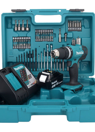 Makita DHP 453 RF1X1 Perceuse-visseuse à percussion sans fil 18 V 42 Nm + 1x Batterie 3,0 Ah + Chargeur + kit d'accessoires - 74 pièces + Coffret