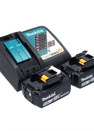 Makita DHP 453 RTX1 Perceuse-visseuse à percussion sans fil 18 V 42 Nm + 2x Batteries 5,0 Ah + Chargeur + kit d'accessoires - 74 pièces + Coffret