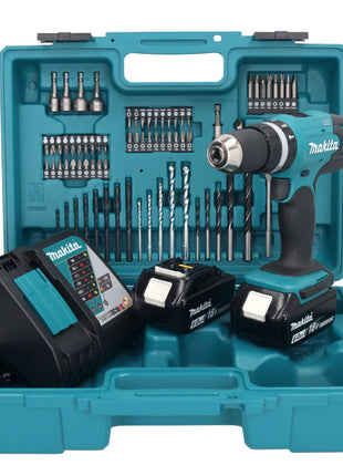 Makita DHP 453 RGX1 Akku Schlagbohrschrauber 18 V 42 Nm + 2x Akku 6,0 Ah + Ladegerät + 74 tlg. Zubehörset + Koffer