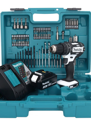 Makita DHP 482 RF1X1W Akku Schlagbohrschrauber 18 V 62 Nm + 1x Akku 3,0 Ah + Ladegerät + 74 tlg. Zubehörset + Koffer