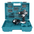 Makita DHP 482 T1X1W Perceuse-visseuse à percussion sans fil 18 V 62 Nm + 1x Batterie 5,0 Ah + kit d'accessoires - 74 pièces + Mallette - sans chargeur