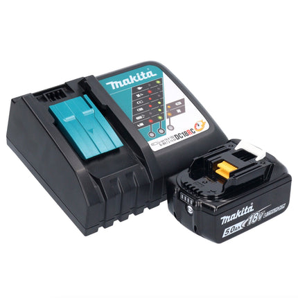Makita DHP 487 RT1X1 18 V Perceuse-visseuse à percussion sans fil 40 Nm sans balai + 1x Batterie 5,0 Ah + Chargeur + Set d'accessoires - 74 pièces + Mallette