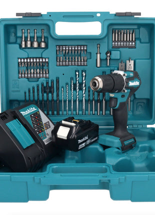 Taladro percutor inalámbrico Makita DHP 487 RG1X1 18 V 40 Nm sin escobillas + 1x batería 6,0 Ah + cargador + set de accesorios 74 piezas + estuche