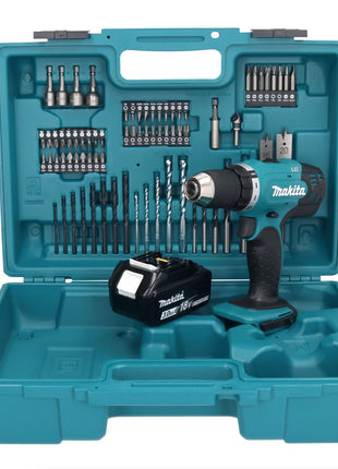 Makita DDF 453 F1X1 Perceuse-visseuse sans fil 18 V 42 Nm + 1x Batterie 3,0 Ah + kit d'accessoires - 74 pièces + Mallette - sans chargeur