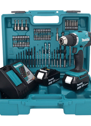 Makita DDF 453 RFX1 taladro atornillador inalámbrico 18 V 42 Nm + 2x baterías 3,0 Ah + cargador + set de accesorios 74 piezas + maletín