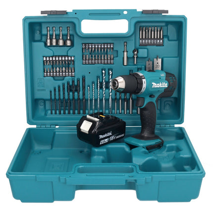 Makita DDF 453 G1X1 Perceuse-visseuse sans fil 18 V 42 Nm + 1x Batterie 6,0 Ah + kit d'accessoires - 74 pièces + Mallette - sans chargeur