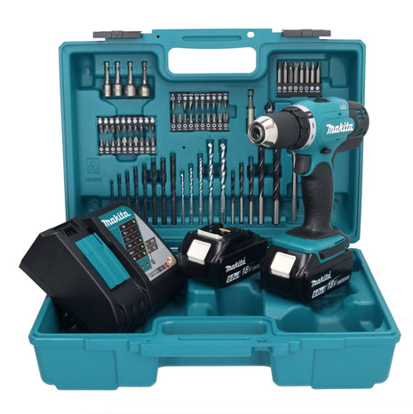 Makita DDF 453 RGX1 Perceuse-visseuse sans fil 18 V 42 Nm + 2x Batteries 6,0 Ah + Chargeur + kit d'accessoires - 74 pièces + Mallette