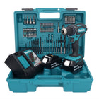 Makita DDF 482 RFX1 taladro atornillador inalámbrico 18 V 62 Nm + 2x baterías 3,0 Ah + cargador + set de accesorios 74 piezas + maletín