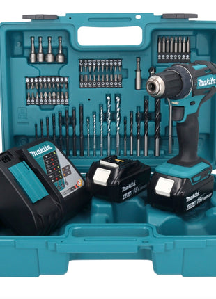 Makita DDF 482 RGX1 taladro atornillador inalámbrico 18 V 62 Nm + 2 baterías 6,0 Ah + cargador + set de accesorios 74 piezas + maletín