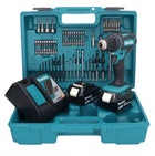 Makita DDF 482 RGX1 taladro atornillador inalámbrico 18 V 62 Nm + 2 baterías 6,0 Ah + cargador + set de accesorios 74 piezas + maletín