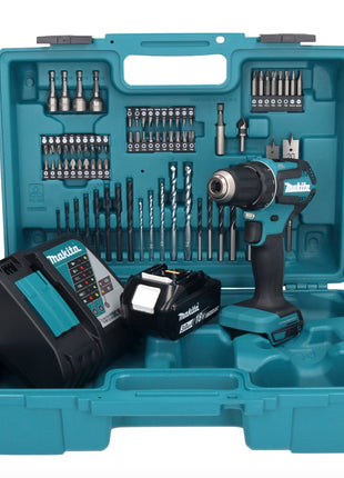 Makita DDF 485 RF1X1 Perceuse-visseuse sans fil 18 V 50 Nm sans balais + 1x Batterie 3,0 Ah + Chargeur + kit d'accessoires - 74 pièces + Mallette