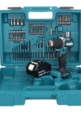 Makita DDF 487 G1X1 taladro atornillador inalámbrico 18 V 40 Nm sin escobillas + 1x batería 6,0 Ah + juego de accesorios 74 piezas + maletín - sin cargador