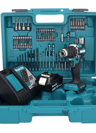 Makita DDF 487 RG1X1 perceuse-visseuse sans fil 18 V 40 Nm sans balais + 1 batterie 6,0 Ah + chargeur + jeu d'accessoires 74 pièces + mallette