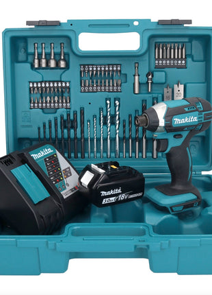 Makita DTD 152 RF1X1 llave de impacto a batería 18 V 165 Nm 1/4" + 1x batería 3,0 Ah + cargador + set de accesorios 74 piezas + estuche