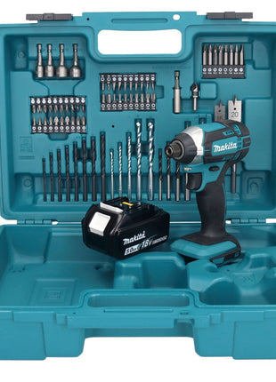 Makita DTD 152 T1X1 Akku Schlagschrauber 18 V 165 Nm 1/4" + 1x Akku 5,0 Ah + 74 tlg. Zubehörset + Koffer - ohne Ladegerät