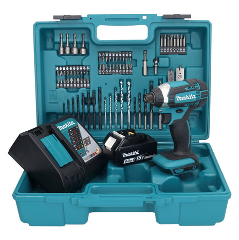 Makita DTD 152 RG1X1 Llave de impacto a batería 18 V 165 Nm 1/4" + 1x batería 6,0 Ah + cargador + set de accesorios 74 piezas + estuche