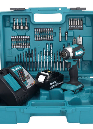 Makita DTD 153 RF1X1 clé à chocs sans fil 18 V 170 Nm 1/4" sans balais + 1x batterie 3,0 Ah + chargeur + jeu d'accessoires 74 pièces + mallette