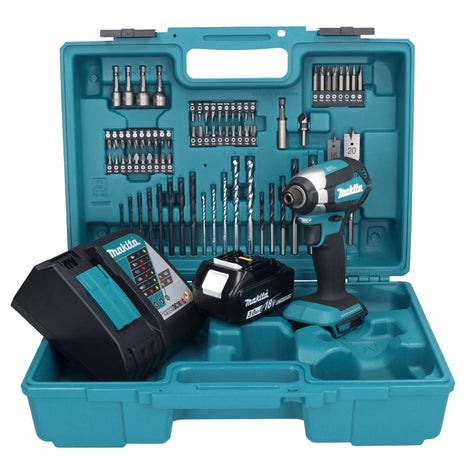 Makita DTD 153 RF1X1 clé à chocs sans fil 18 V 170 Nm 1/4" sans balais + 1x batterie 3,0 Ah + chargeur + jeu d'accessoires 74 pièces + mallette