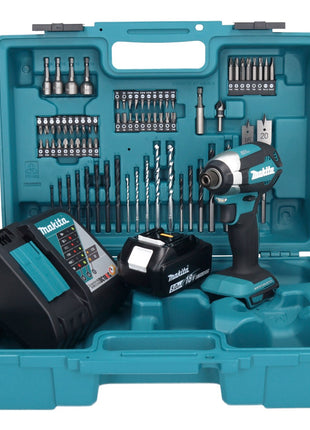 Makita DTD 153 RT1X1 clé à chocs sans fil 18 V 170 Nm 1/4" sans balais + 1 batterie 5,0 Ah + chargeur + jeu d'accessoires 74 pièces + mallette