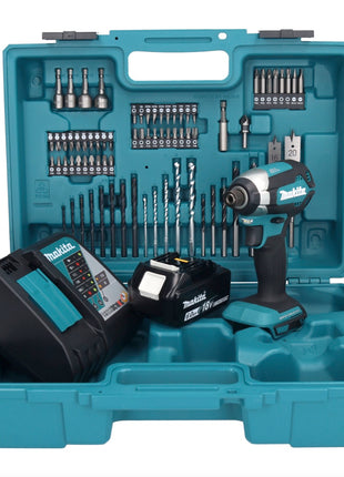 Makita DTD 153 RG1X1 clé à chocs sans fil 18 V 170 Nm 1/4" sans balais + 1x batterie 6,0 Ah + chargeur + jeu d'accessoires 74 pièces + mallette