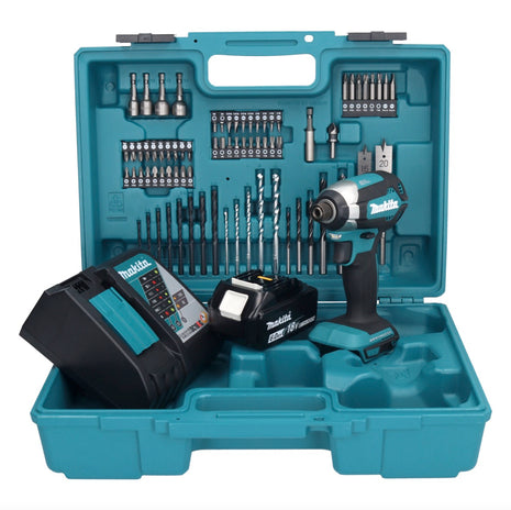 Makita DTD 153 RG1X1 Llave de impacto a batería 18 V 170 Nm 1/4" sin escobillas + 1x batería 6,0 Ah + cargador + set de accesorios 74 piezas + estuche