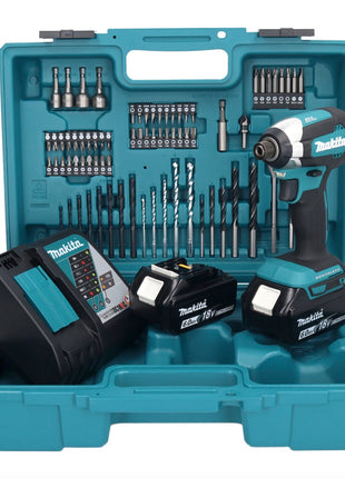 Makita DTD 153 RGX1 clé à chocs sans fil 18 V 170 Nm 1/4" sans balais + 2 batteries 6,0 Ah + chargeur + jeu d'accessoires 74 pièces + mallette