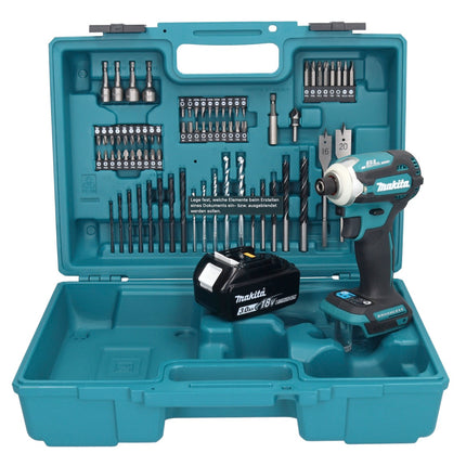 Makita DTD 171 F1X1 clé à chocs sans fil 18 V 180 Nm 1/4" sans balais + 1x batterie 3,0 Ah + jeu d'accessoires 74 pièces + mallette - sans chargeur