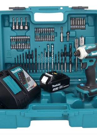 Makita DTD 171 RF1X1 clé à chocs sans fil 18 V 180 Nm 1/4" sans balais + 1 batterie 3,0 Ah + chargeur + jeu d'accessoires 74 pièces + mallette