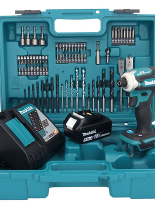 Makita DTD 171 RT1X1 clé à chocs sans fil 18 V 180 Nm 1/4" sans balais + 1 batterie 5,0 Ah + chargeur + jeu d'accessoires 74 pièces + mallette