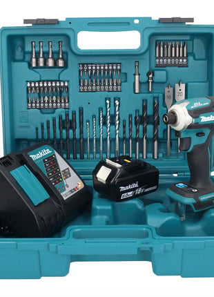 Makita DTD 171 RG1X1 clé à chocs sans fil 18 V 180 Nm 1/4" sans balais + 1 batterie 6,0 Ah + chargeur + jeu d'accessoires 74 pièces + mallette