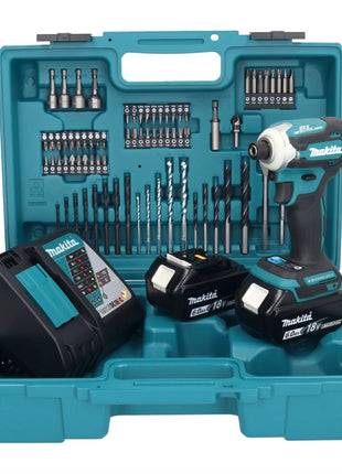 Makita DTD 171 RGX1 clé à chocs sans fil 18 V 180 Nm 1/4" sans balais + 2 batteries 6,0 Ah + chargeur + jeu d'accessoires 74 pièces + mallette