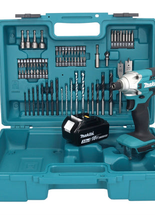 Makita DTD156F1X1 Visseuse à percussion sans fil 155Nm 18V 1/4" + 1x Batterie 5,0Ah + Coffret + Set d'accessoires, 74 pcs. - sans chargeur