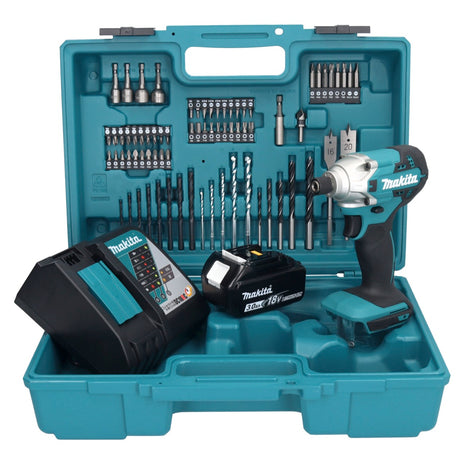 Makita DTD156RF1X1 Visseuse à percussion sans fil 155Nm 18V 1/4" + 1x Batterie 3,0Ah + Chargeur + Coffret + Set d'accessoires, 74 pcs.