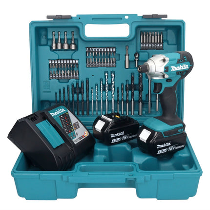 Makita DTD156RFX1 Visseuse à percussion sans fil 155Nm 18V 1/4" + 2x Batteries 3,0Ah + Chargeur + Coffret + Set d'accessoires, 74 pcs.