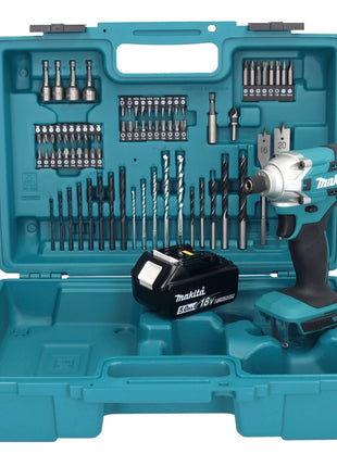 Makita DTD 156 T1X1 Akku Schlagschrauber 18 V 155 Nm 1/4" + 1x Akku 5,0 Ah + 74 tlg. Zubehörset + Koffer - ohne Ladegerät