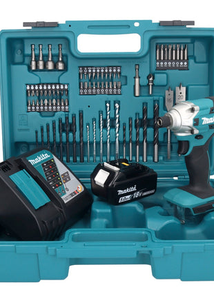 Makita DTD156RT1X1 Visseuse à percussion sans fil 155Nm 18V 1/4" + 1x Batterie 5,0Ah + Chargeur + Coffret + Set d'accessoires, 74 pcs.