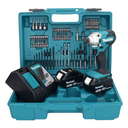 Makita DTD156RTX1 Visseuse à percussion sans fil 155Nm 18V 1/4" + 2x Batteries 5,0Ah + Chargeur + Coffret + Set d'accessoires, 74 pcs.