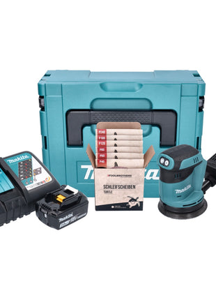 Makita DBO 180 RF1J Akku Exzenterschleifer 18 V 125 mm + 1x Akku 3,0 Ah + Ladegerät + Toolbrothers TURTLE Schleifset + Makpac - Toolbrothers