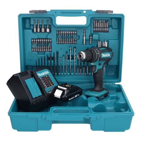 Makita DHP 482 SY1X1 perceuse à percussion sans fil 18 V 62 Nm + 1x batterie 1,5 Ah + chargeur + jeu d'accessoires 74 pièces + mallette