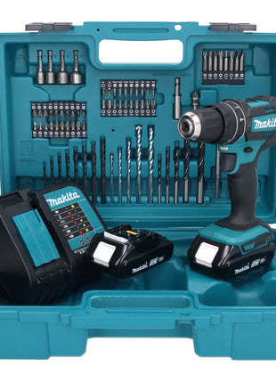 Makita DHP 482 SYX1 perceuse à percussion sans fil 18 V 62 Nm + 2 batteries 1,5 Ah + chargeur + jeu d'accessoires 74 pièces + mallette