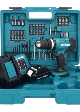 Makita DHP 453 SY1X1 perceuse à percussion sans fil 18 V 42 Nm + 1x batterie 1,5 Ah + chargeur + jeu d'accessoires 74 pièces + mallette