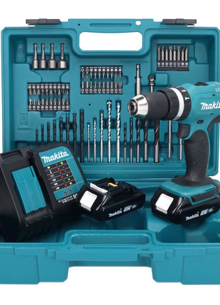 Makita DHP 453 SYX1 perceuse à percussion sans fil 18 V 42 Nm + 2 batteries 1,5 Ah + chargeur + jeu d'accessoires 74 pièces + mallette