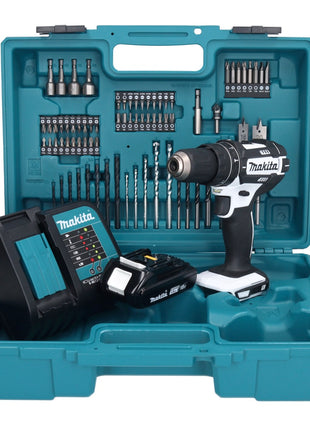 Makita DHP 482 SY1X1W perceuse à percussion sans fil 18 V 62 Nm + 1 batterie 1,5 Ah + chargeur + jeu d'accessoires 74 pièces + mallette