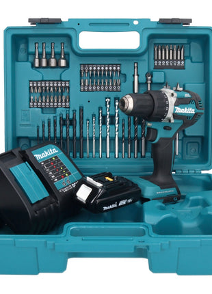 Makita DDF 484 SY1X1 Akku Bohrschrauber 18 V 54 Nm + 1x Akku 1,5 Ah + Ladegerät + 74 tlg. Zubehörset + Koffer