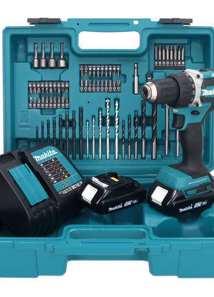 Makita DDF 484 SYX1 taladro atornillador inalámbrico 18 V 54 Nm + 2x baterías 1,5 Ah + cargador + set de accesorios 74 piezas + maletín