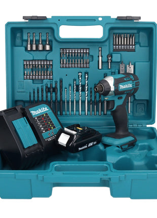 Makita DTD 152 SY1X1 Llave de impacto a batería 18 V 165 Nm 1/4" + 1x batería 1,5 Ah + cargador + set de accesorios 74 piezas + estuche