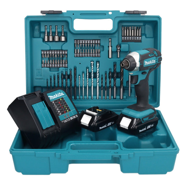 Makita DTD 152 SYX1 clé à chocs sans fil 18 V 165 Nm 1/4" + 2x batteries 1,5 Ah + chargeur + jeu d'accessoires 74 pièces + mallette
