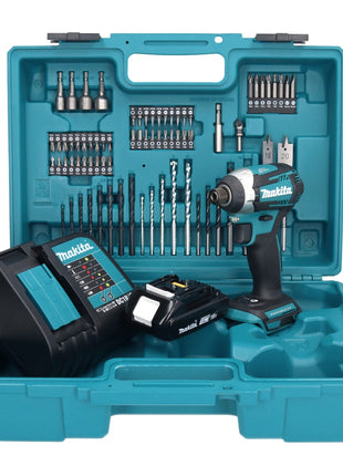 Makita DTD 154 SY1X1 llave de impacto a batería 18 V 175 Nm 1/4" sin escobillas + 1x batería 1,5 Ah + cargador + set de accesorios 74 piezas + estuche