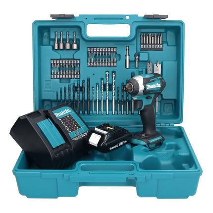 Makita DTD 154 SY1X1 clé à chocs sans fil 18 V 175 Nm 1/4" sans balais + 1 batterie 1,5 Ah + chargeur + jeu d'accessoires 74 pièces + mallette