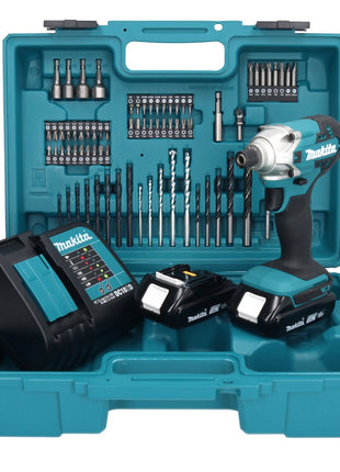 Makita DTD 156 SYX1 clé à chocs sans fil 18 V 155 Nm 1/4" + 2x batteries 1,5 Ah + chargeur + jeu d'accessoires 74 pièces + mallette